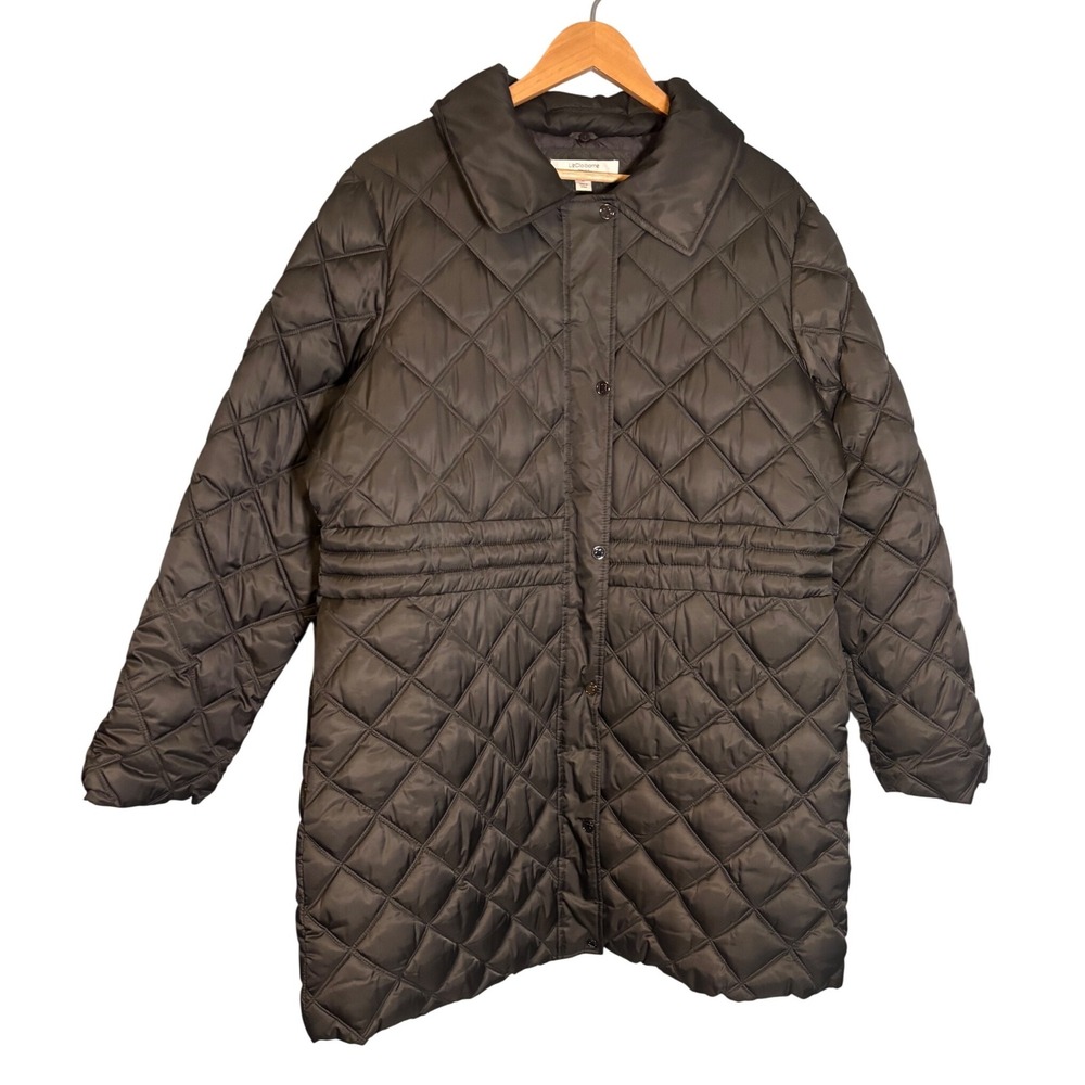 Liz Claiborne Grey Brown Quilted Puffer Jacket Cinched Waist Coat XL